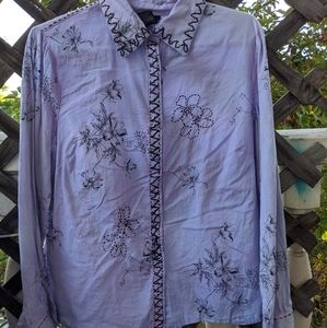 Vintage Embroidered Button Down Blouse Hand Dyed